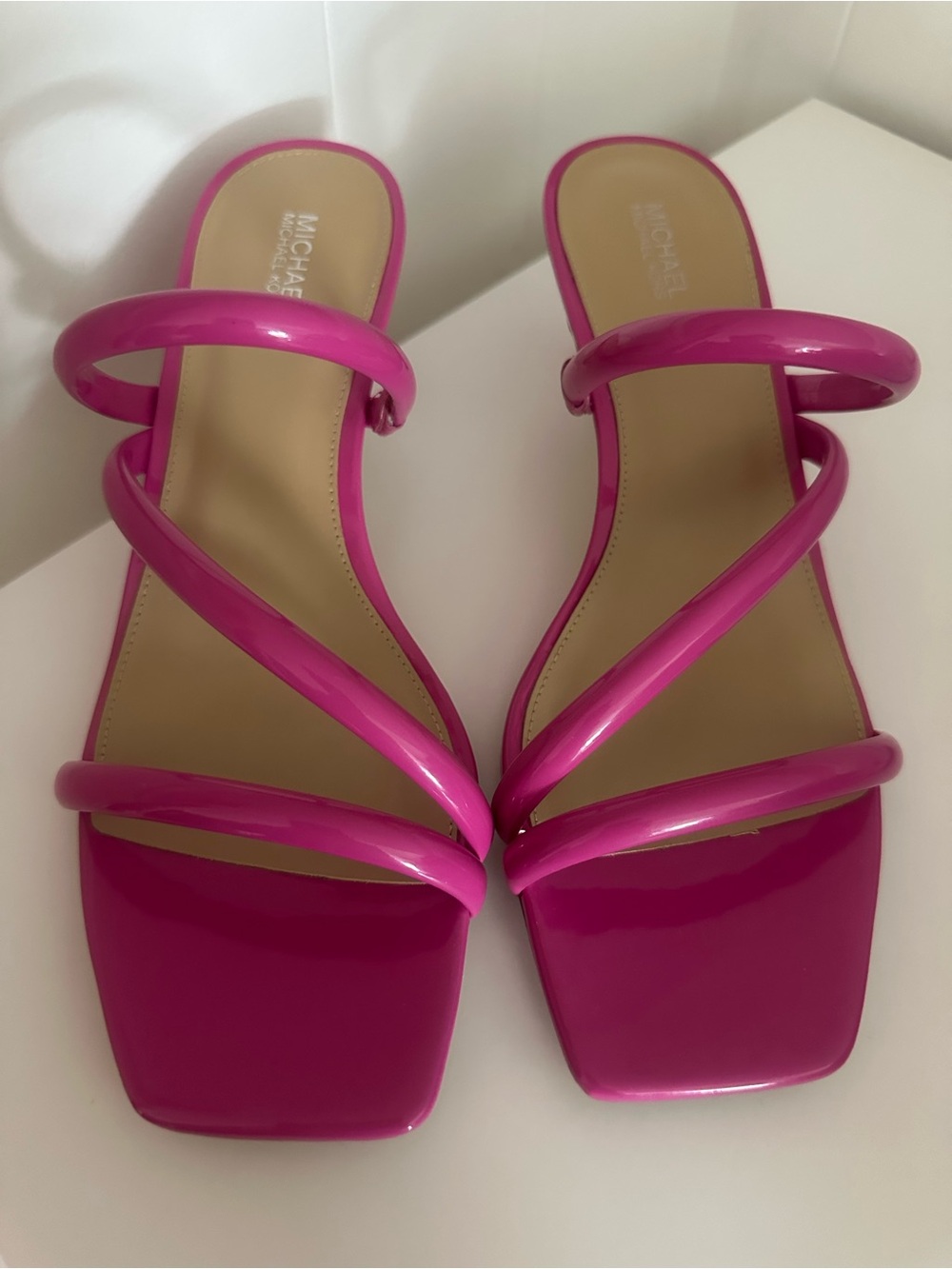 Michael Kors Pink Strappy Patent Kitten Heel Sandals - Picture 13 of 16